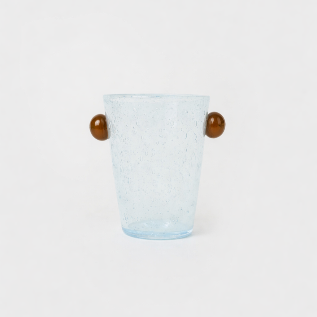 Petit vase Pivoine en verre – bleu clair et marron — Joruniq