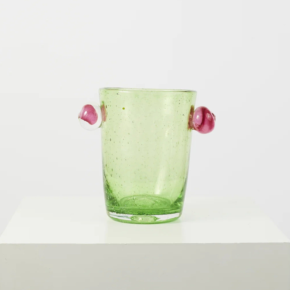 Petit vase Pivoine en verre – vert et rose — Joruniq
