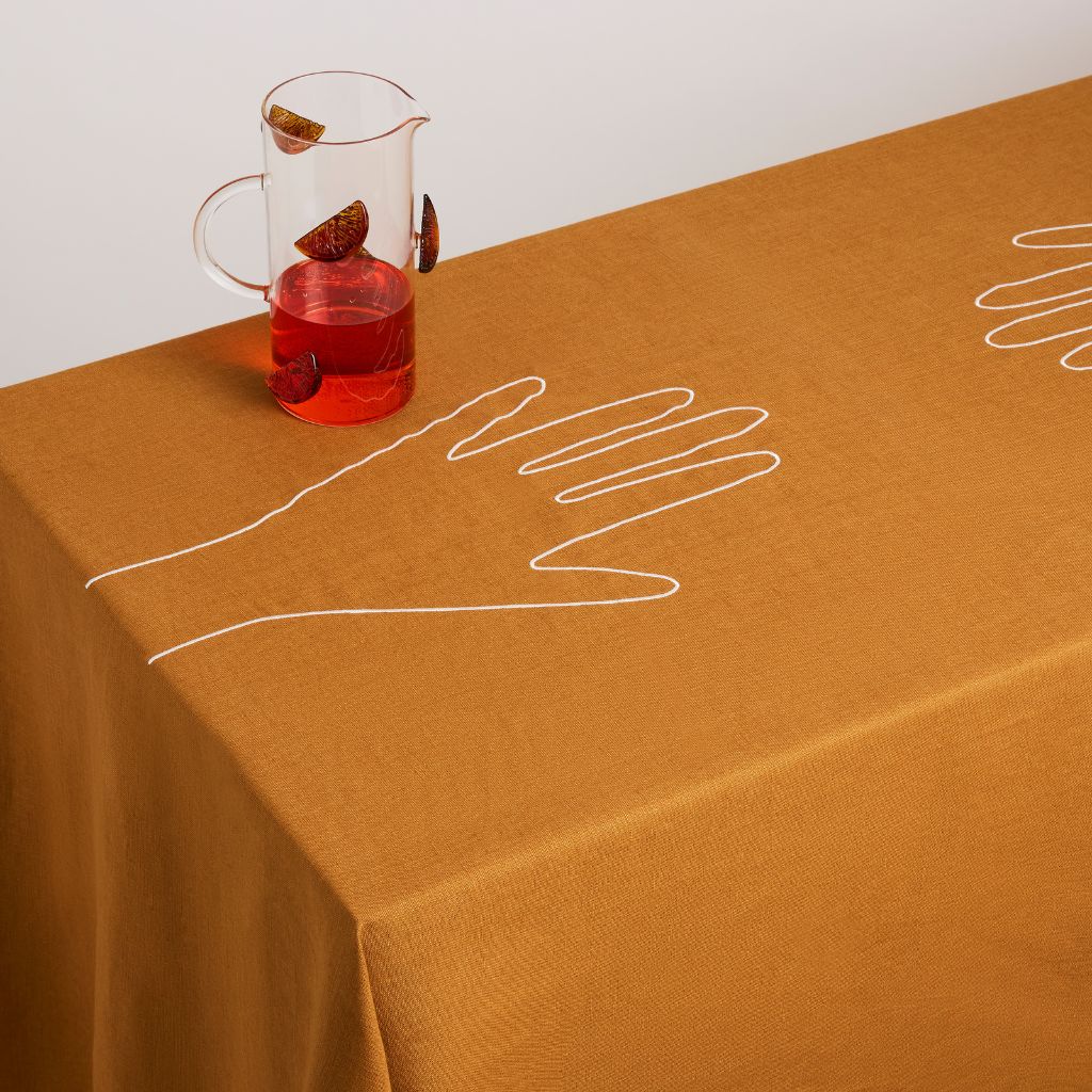 Nappe Mains en lin – caramel et ivoire — Joruniq