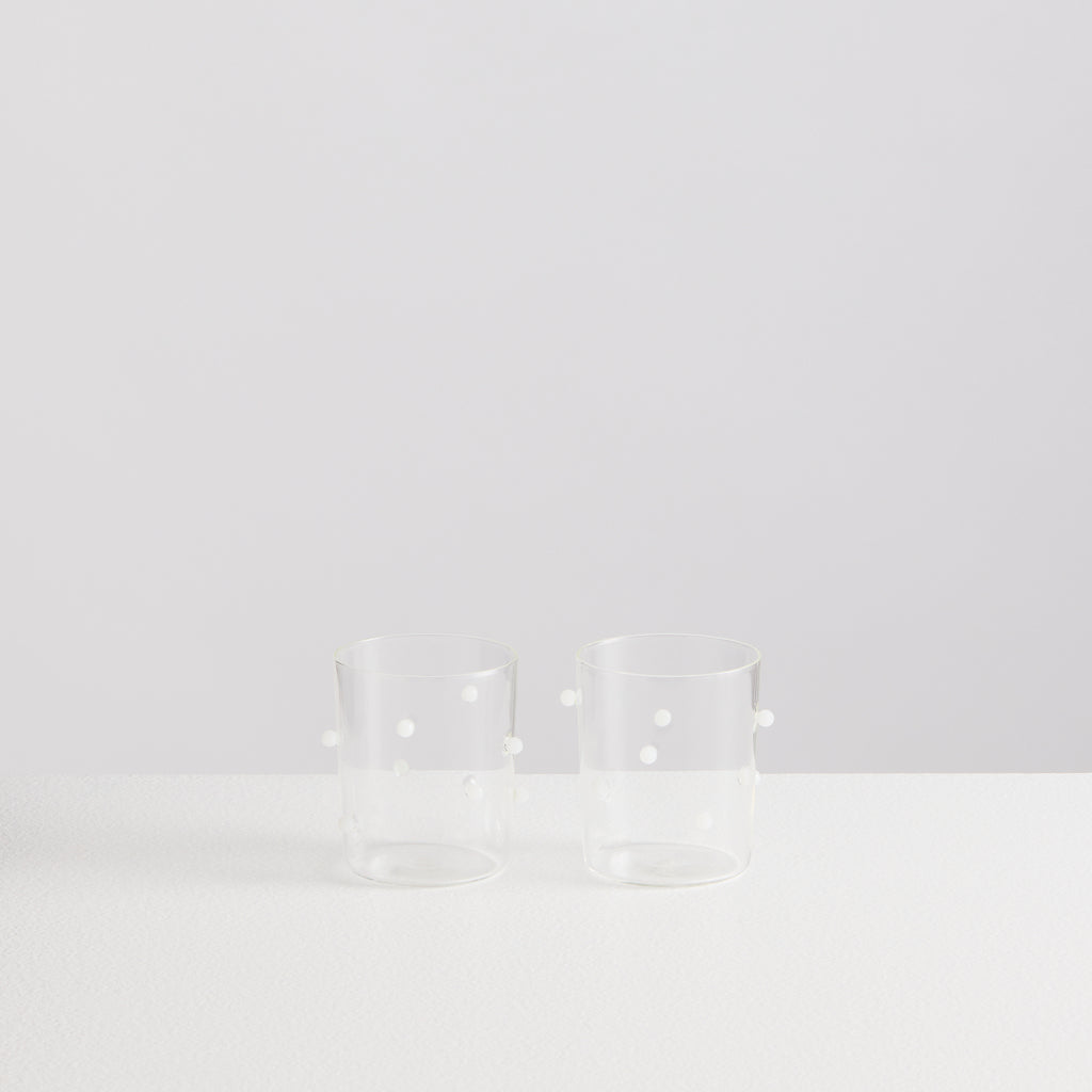 Lot de 2 gobelets moyens Pomponette – transparent et blanc — Joruniq