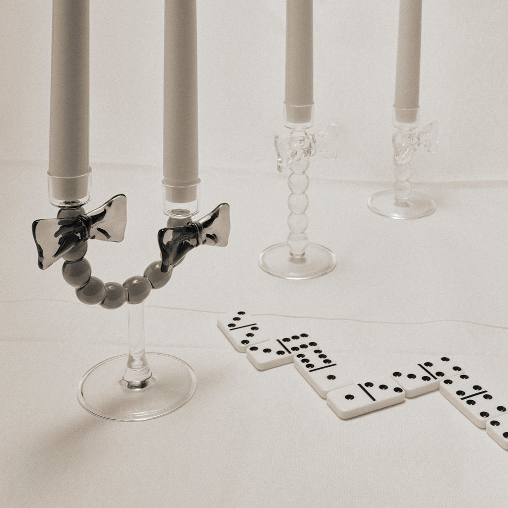 Bougeoir double Nœud en verre – transparent et fumé — Joruniq