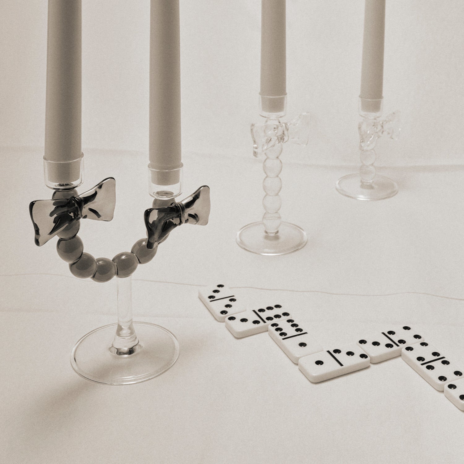 Bougeoir double Nœud en verre – transparent et fumé — Joruniq