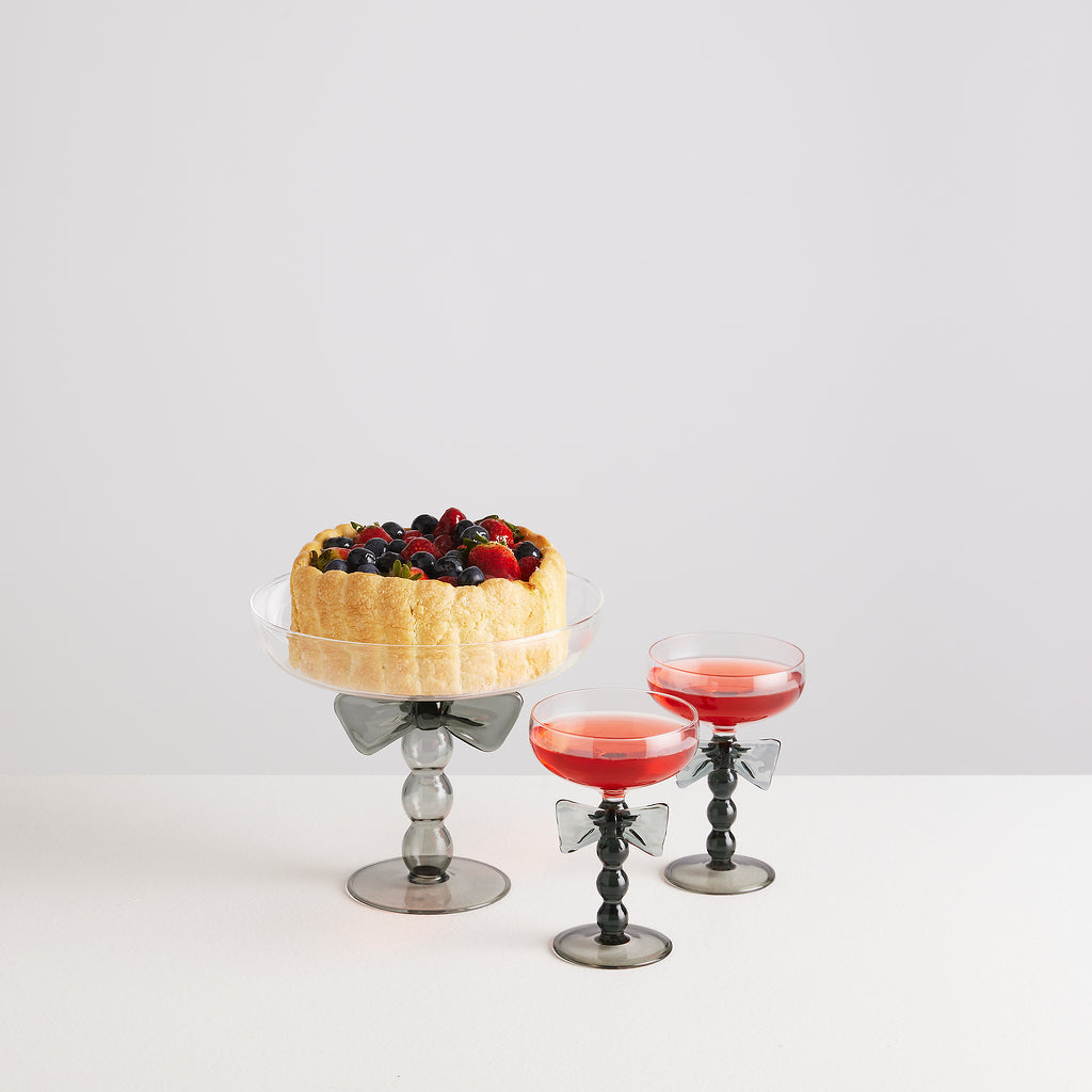 Plat de service sur pied Nœud en verre – transparent et fumé — Joruniq