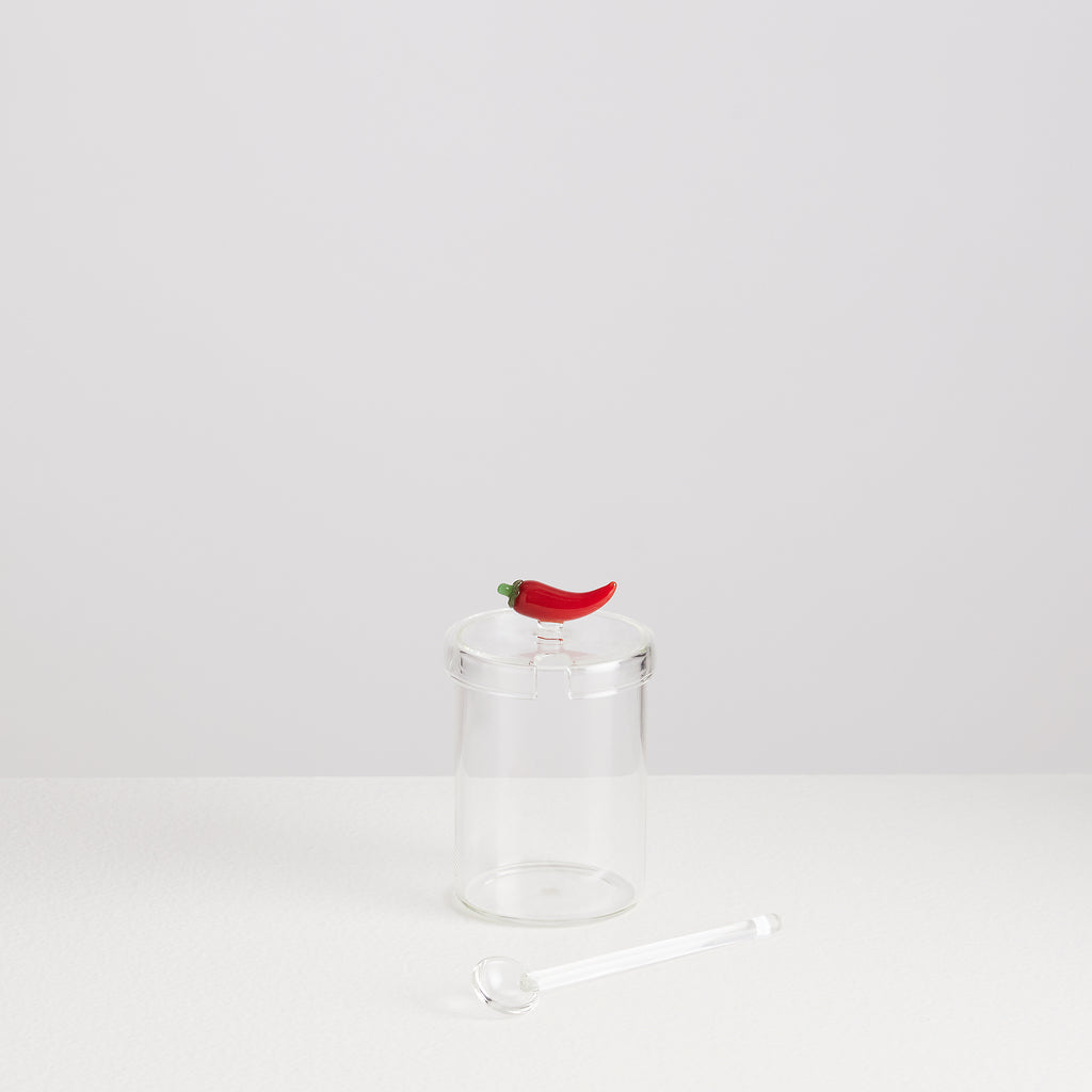 Pot à condiment Piment en verre avec cuillère — Joruniq