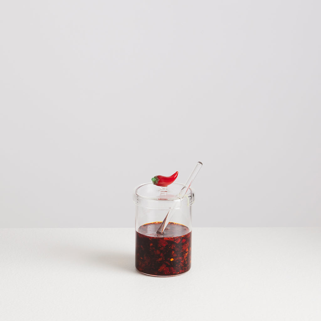 Pot à condiment Piment en verre avec cuillère — Joruniq