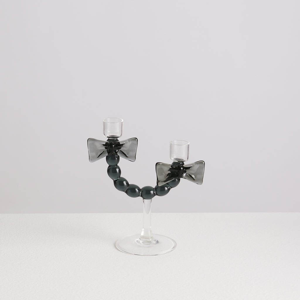 Bougeoir double Nœud en verre – transparent et fumé — Joruniq