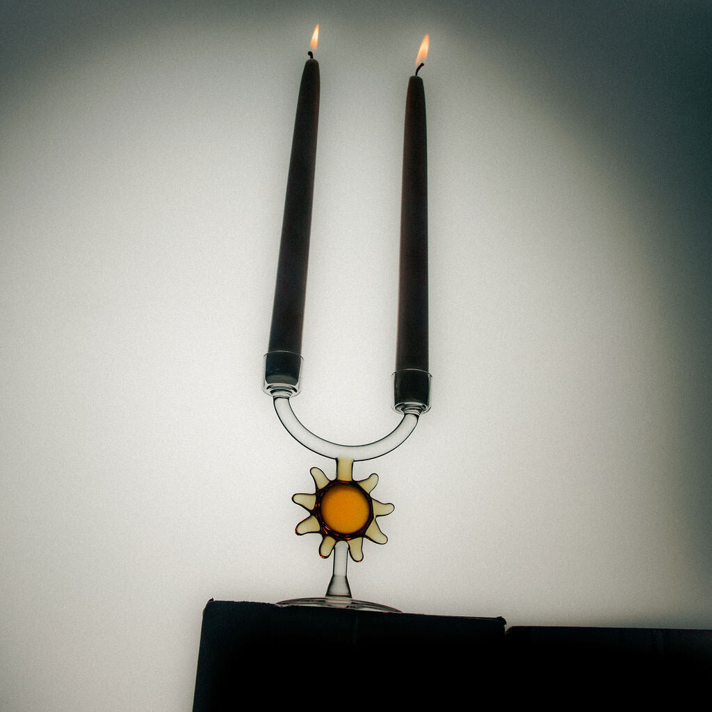 Bougeoir double Soleil en verre – transparent et miel — Joruniq
