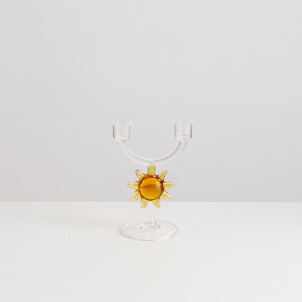Bougeoir double Soleil en verre – transparent et miel — Joruniq