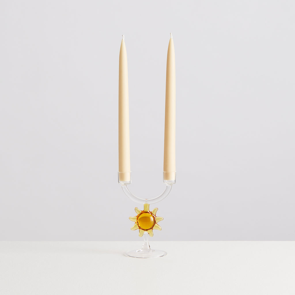 Bougeoir double Soleil en verre – transparent et miel — Joruniq