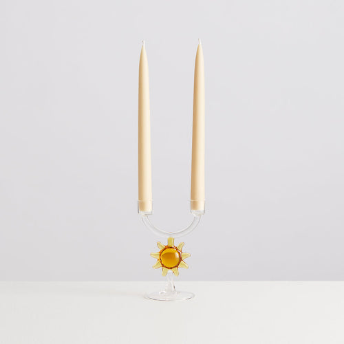 Bougeoir double Soleil en verre – transparent et miel — Joruniq