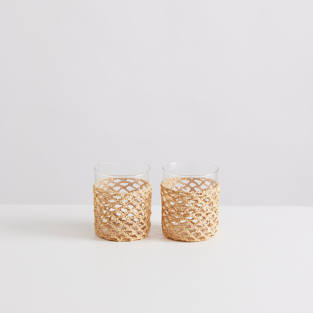 Lot de 2 gobelets Palamós en verre et raphia — Joruniq