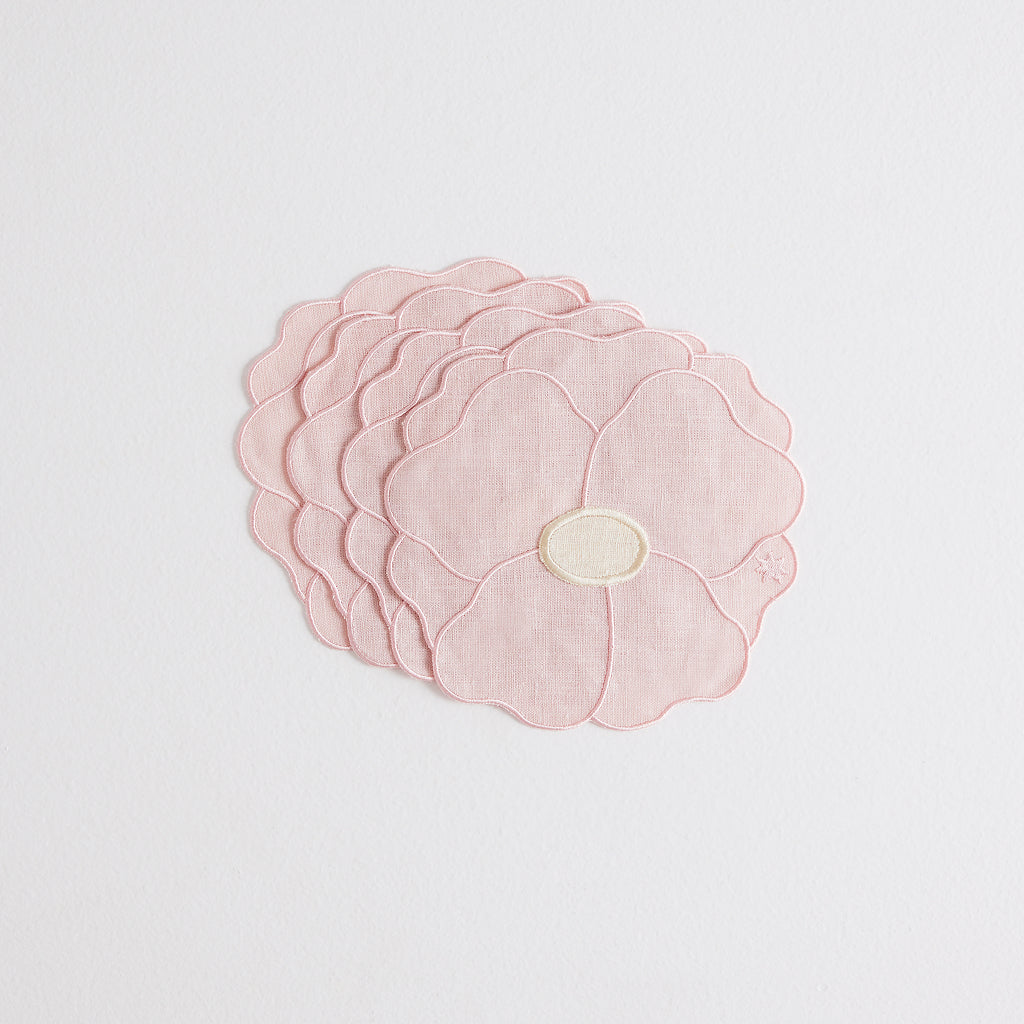 Lot de 4 serviettes Rose sauvage en lin – rose et ivoire — Joruniq
