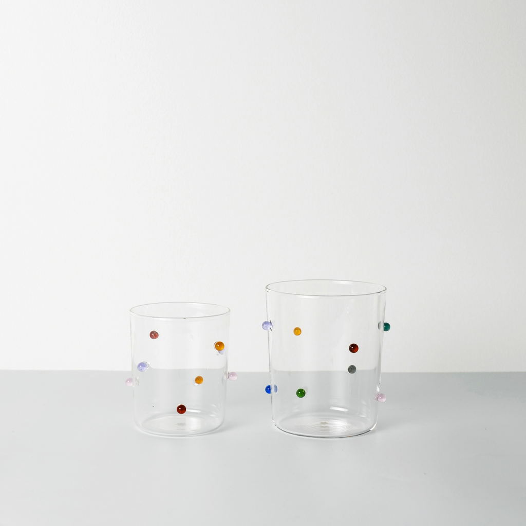 Lot de 2 gobelets moyens Pomponette – transparent et multicolore — Joruniq